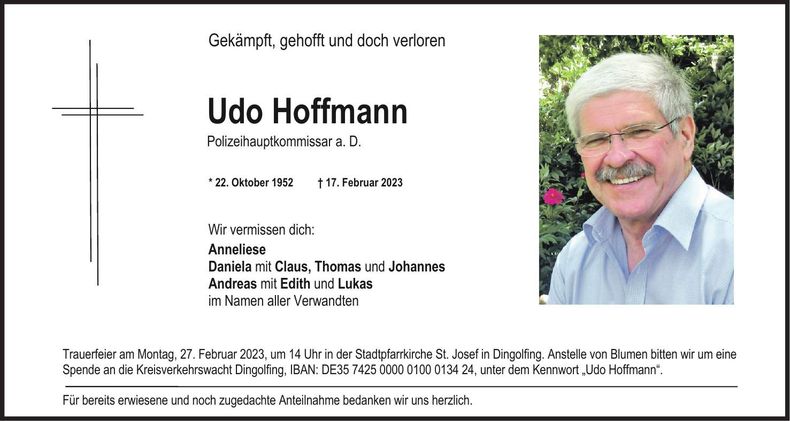 Traueranzeige Udo Hoffmann