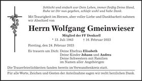 Traueranzeige Wolfgang Gmeinwieser