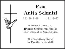 Traueranzeige Anita Schmirl