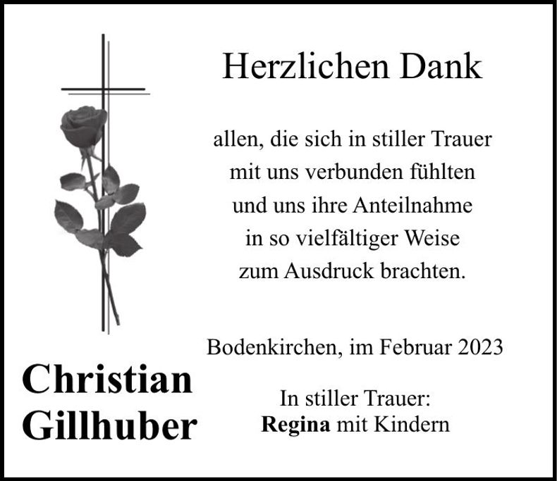 Traueranzeige Christian Gillhuber