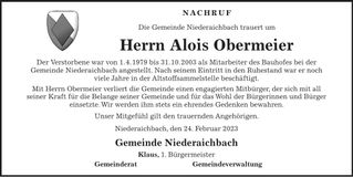 Traueranzeige Alois Obermeier