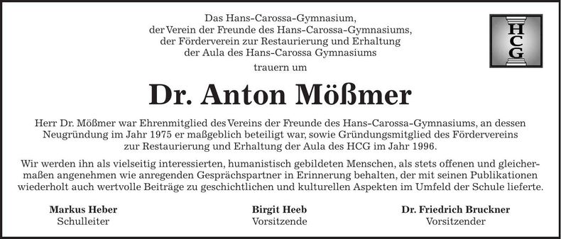 Traueranzeige Anton Dr. Mößmer