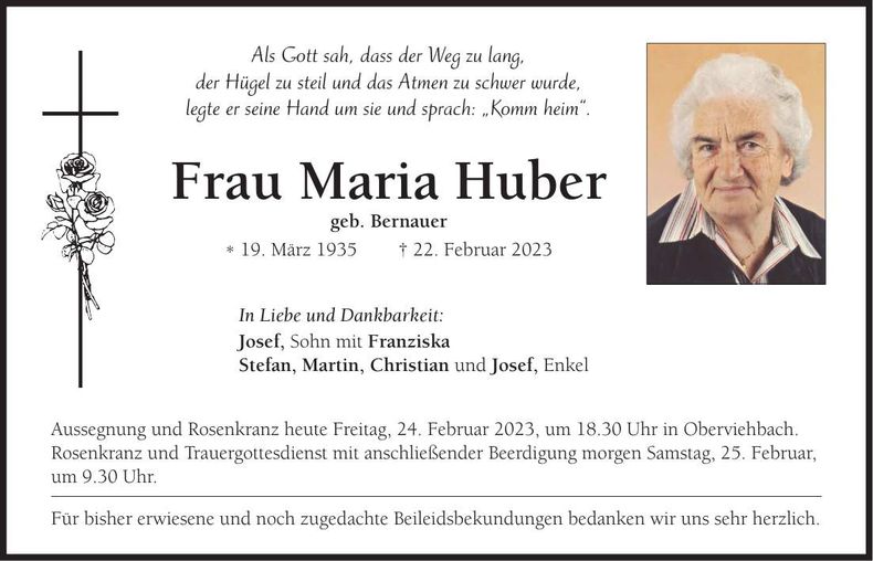 Traueranzeige Maria Huber