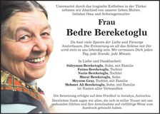 Traueranzeige Bedre Bereketoglu