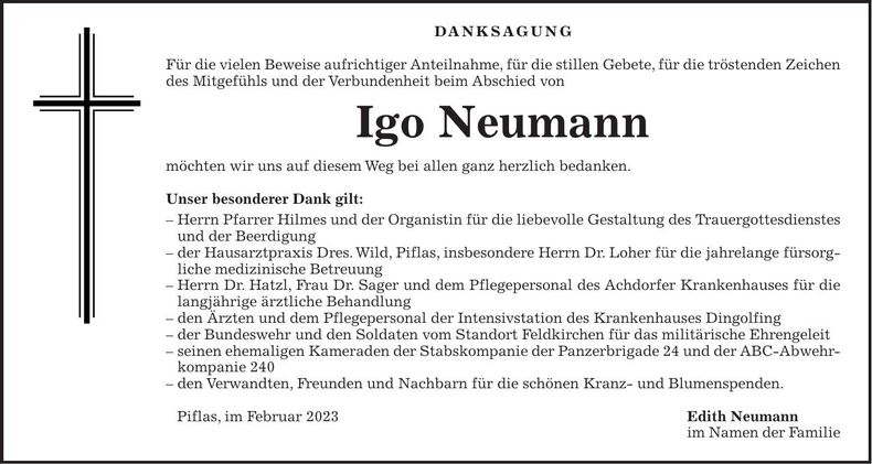 Traueranzeige Igo Neumann