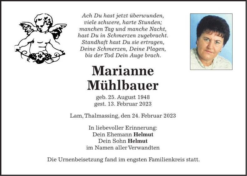 Traueranzeige Marianne Mühlbauer