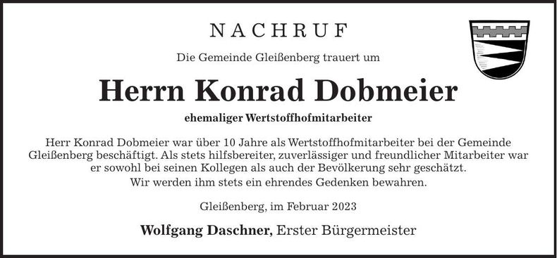 Traueranzeige Konrad Dobmeier