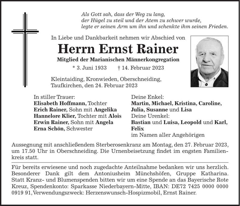 Traueranzeige Rainer Ernst
