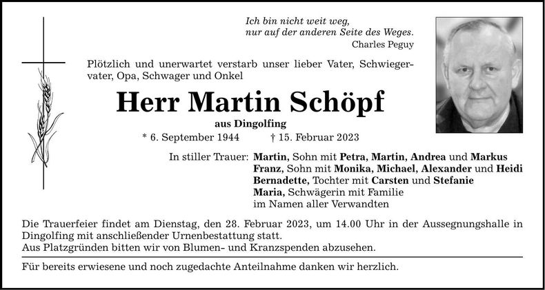 Traueranzeige Martin Schöpf