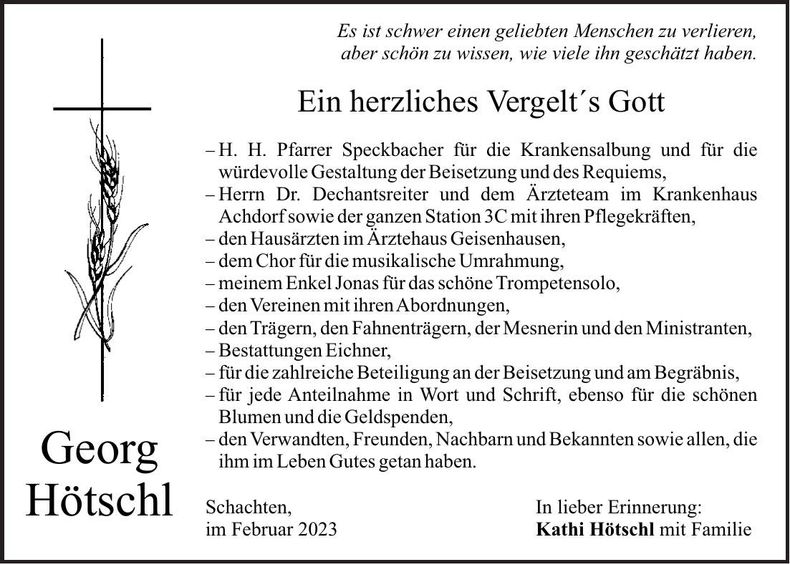 Traueranzeige Georg Hötschl
