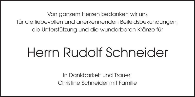 Traueranzeige Rudolf Schneider