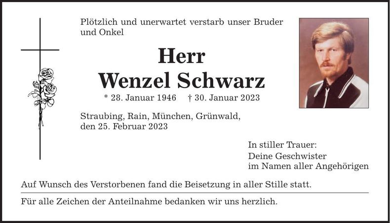 Traueranzeige Wenzel Schwarz