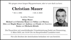 Traueranzeige Christian Mauer