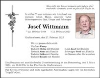 Traueranzeige Josef Wittmann
