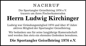 Traueranzeige Ludwig Kirchinger