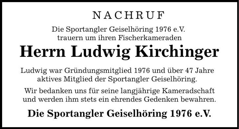 Traueranzeige Ludwig Kirchinger