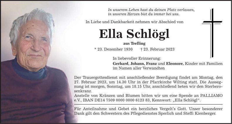 Traueranzeige Ella Schlögl