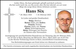 Traueranzeige Hans Six