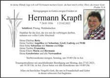 Traueranzeige Hermann Krapfl