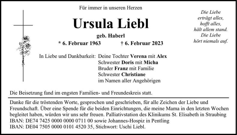 Traueranzeige Ursula Liebl