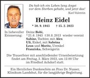 Traueranzeige Heinz Eidel