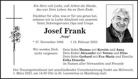 Traueranzeige Josef Frank
