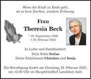 Traueranzeige Theresia Beck