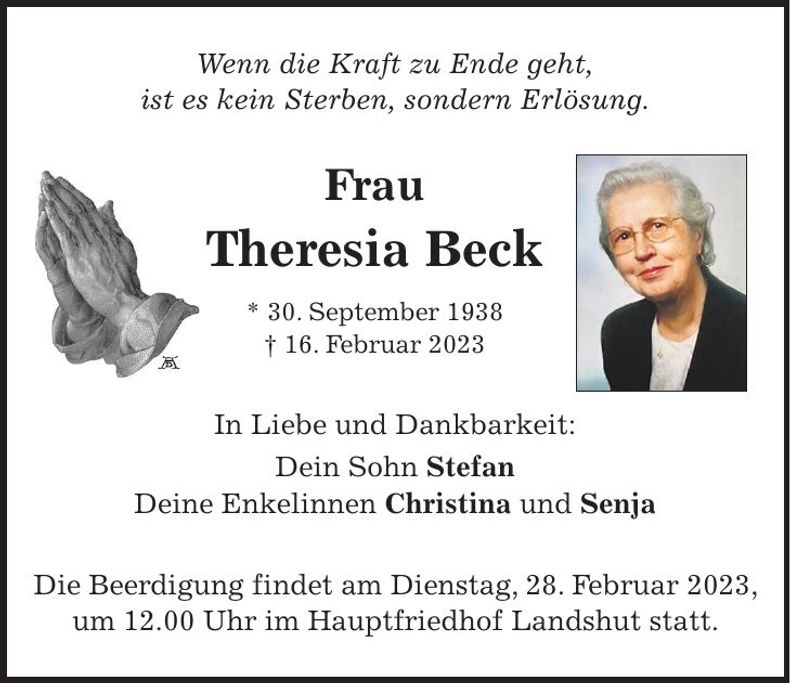 Traueranzeige Theresia Beck