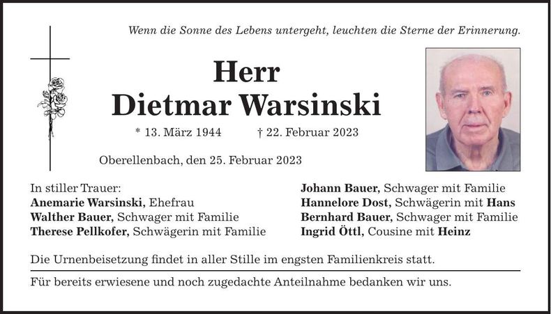 Traueranzeige Dietmar Warsinski