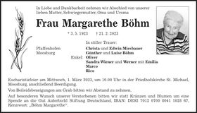 Traueranzeige Margarethe Böhm