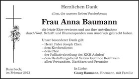 Traueranzeige Anna Baumann