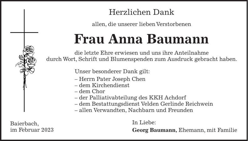 Traueranzeige Anna Baumann