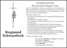 Traueranzeige Siegmund Schwarzbeck