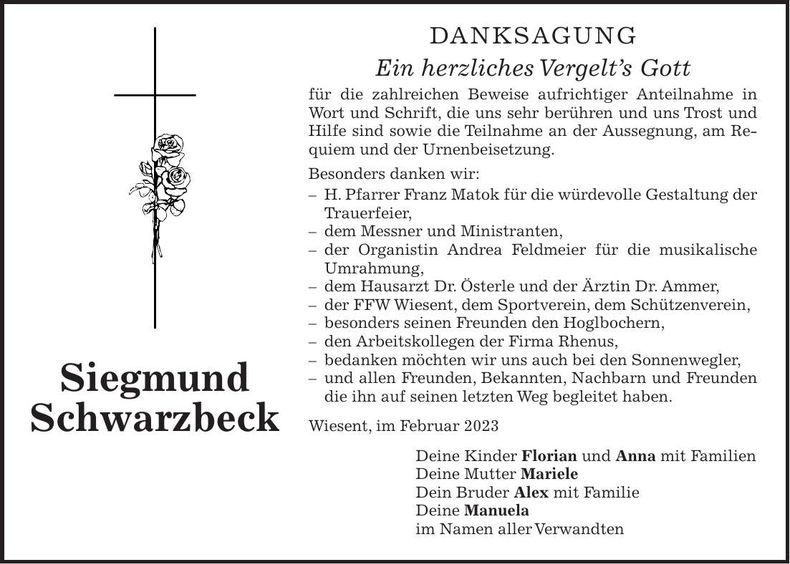 Traueranzeige Siegmund Schwarzbeck