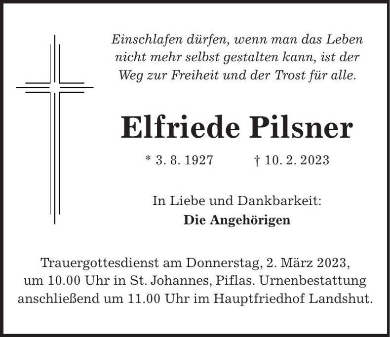 Traueranzeige Elfriede Pilsner
