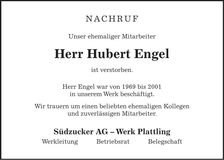 Traueranzeige Hubert Engel