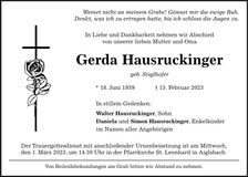 Traueranzeige Gerda Hausruckinger