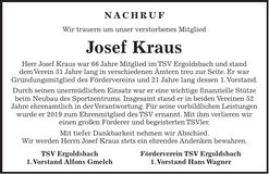 Traueranzeige Josef Kraus