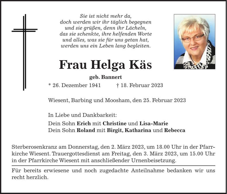 Traueranzeige Helga Käs