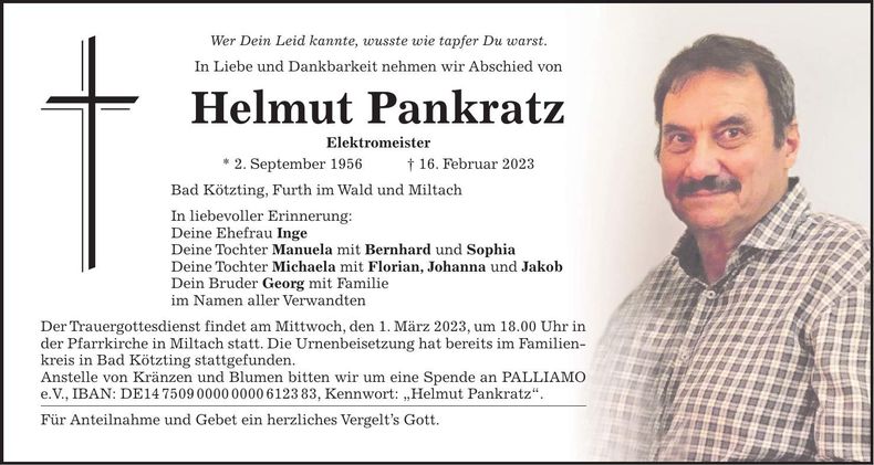 Traueranzeige Helmut Pankratz