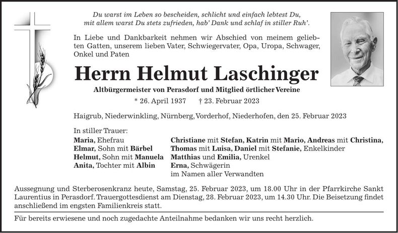 Traueranzeige Helmut Laschinger
