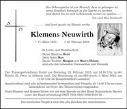 Traueranzeige Klemens Neuwirth