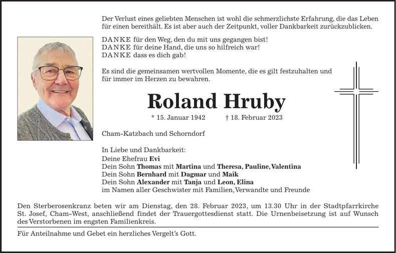 Traueranzeige Roland Hruby