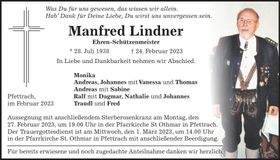 Traueranzeige Manfred Lindner