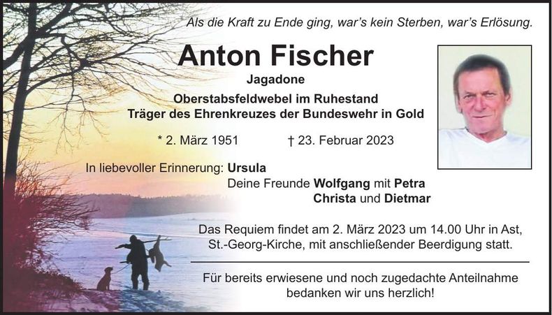Traueranzeige Anton Fischer
