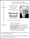 Traueranzeige Theresia Haindl
