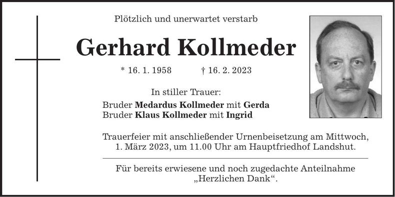 Traueranzeige Gerhard Kollmeder