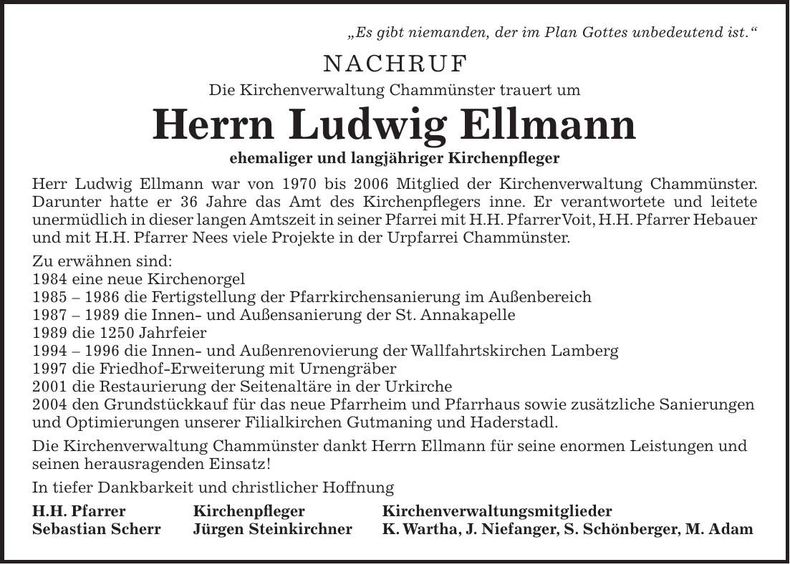 Traueranzeige Ludwig Ellmann