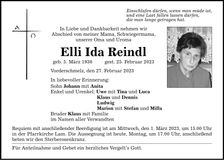 Traueranzeige Elli Ida Reindl