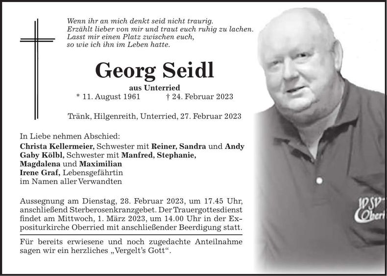 Traueranzeige Georg Seidl